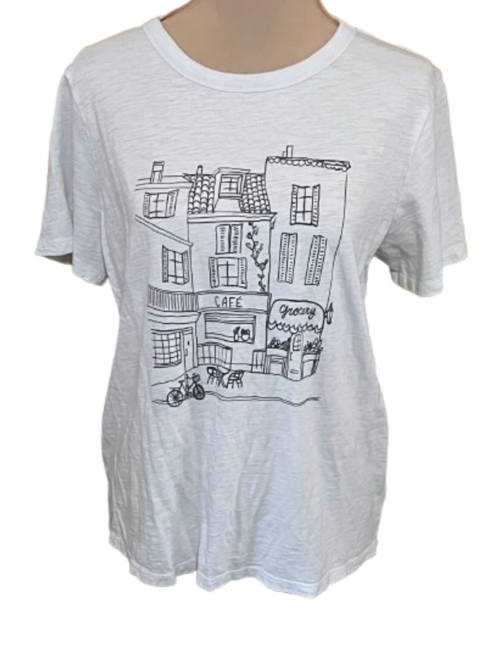 Old Navy White Short Sleeve Tee with Black Café Sketch Size Large